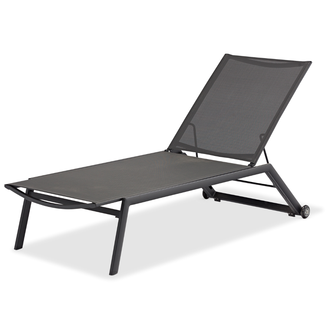 Cannes 3pc Sun Lounger + Table Set Charcoal