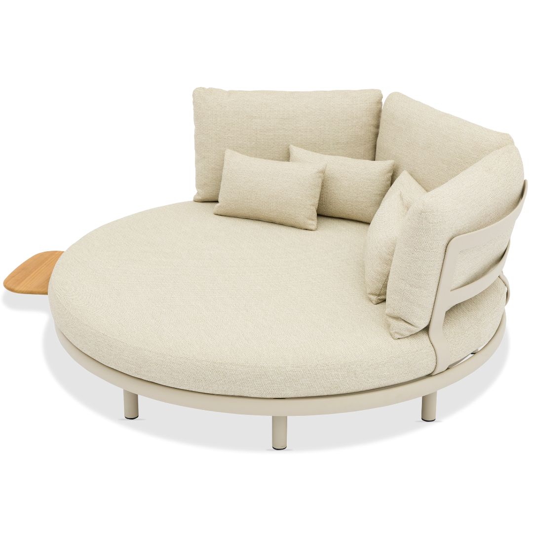 Cloud Island Outdoor Daybed front view with teak side table