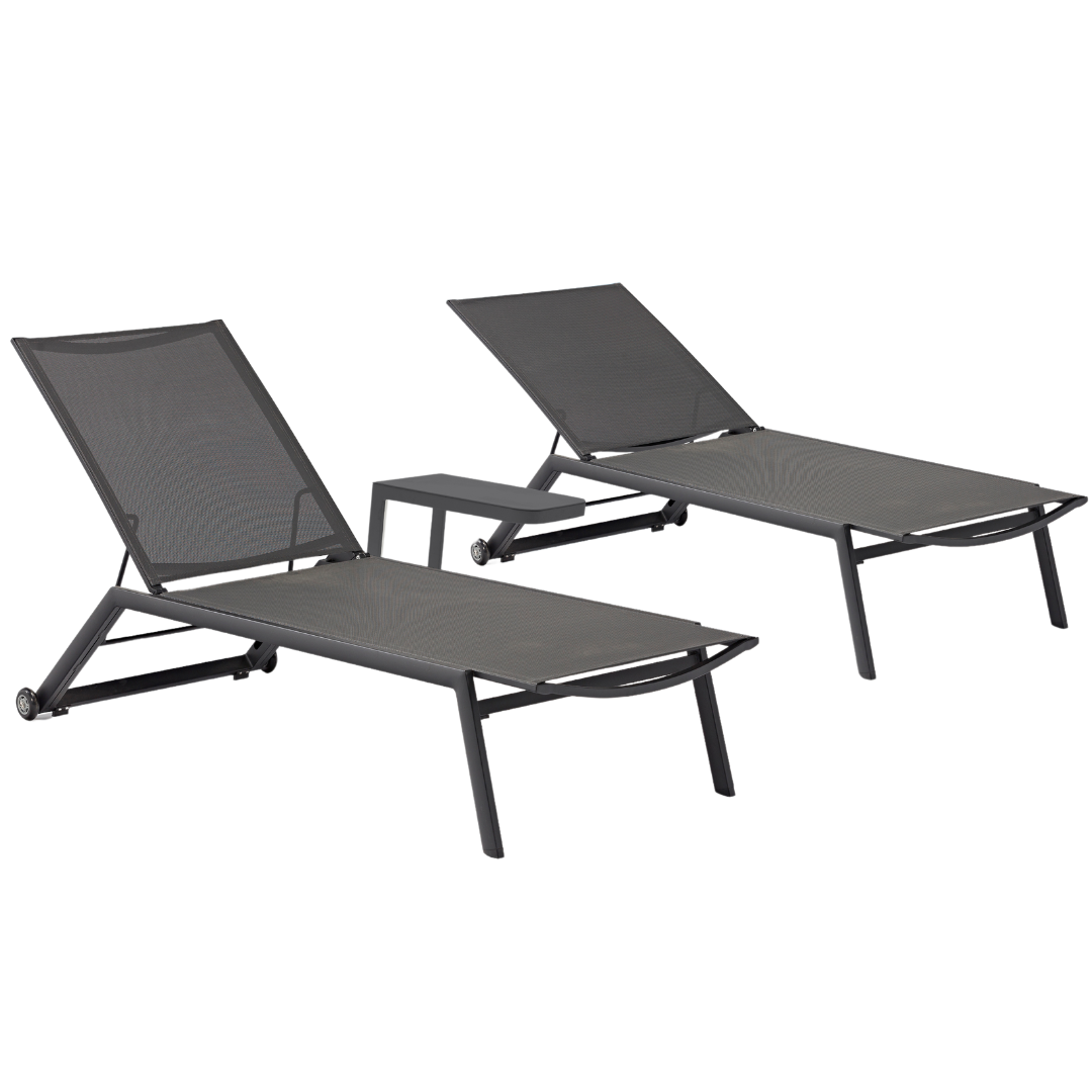 Cannes 3pc Sun Lounger + Table Set Charcoal