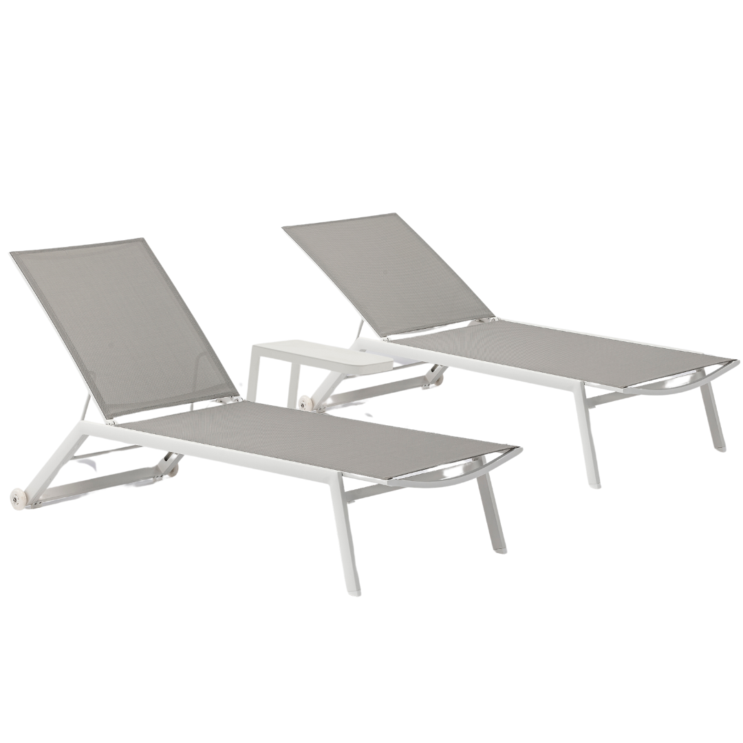 Cannes 3pc Sun Lounger + Table Set White