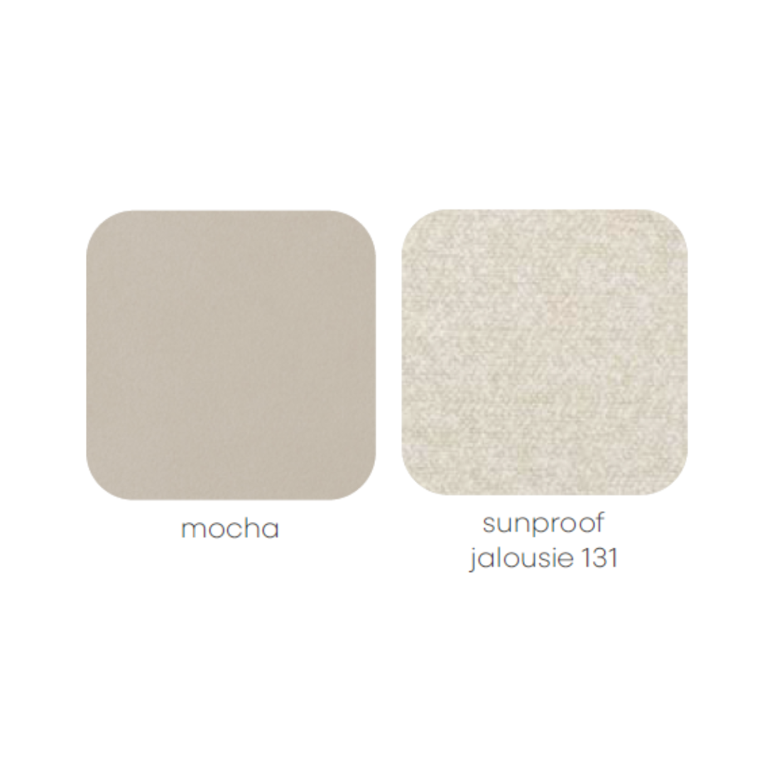 Cloud Island Outdoor Daybed fabric colour swatches in Mocha and Jalousie 131