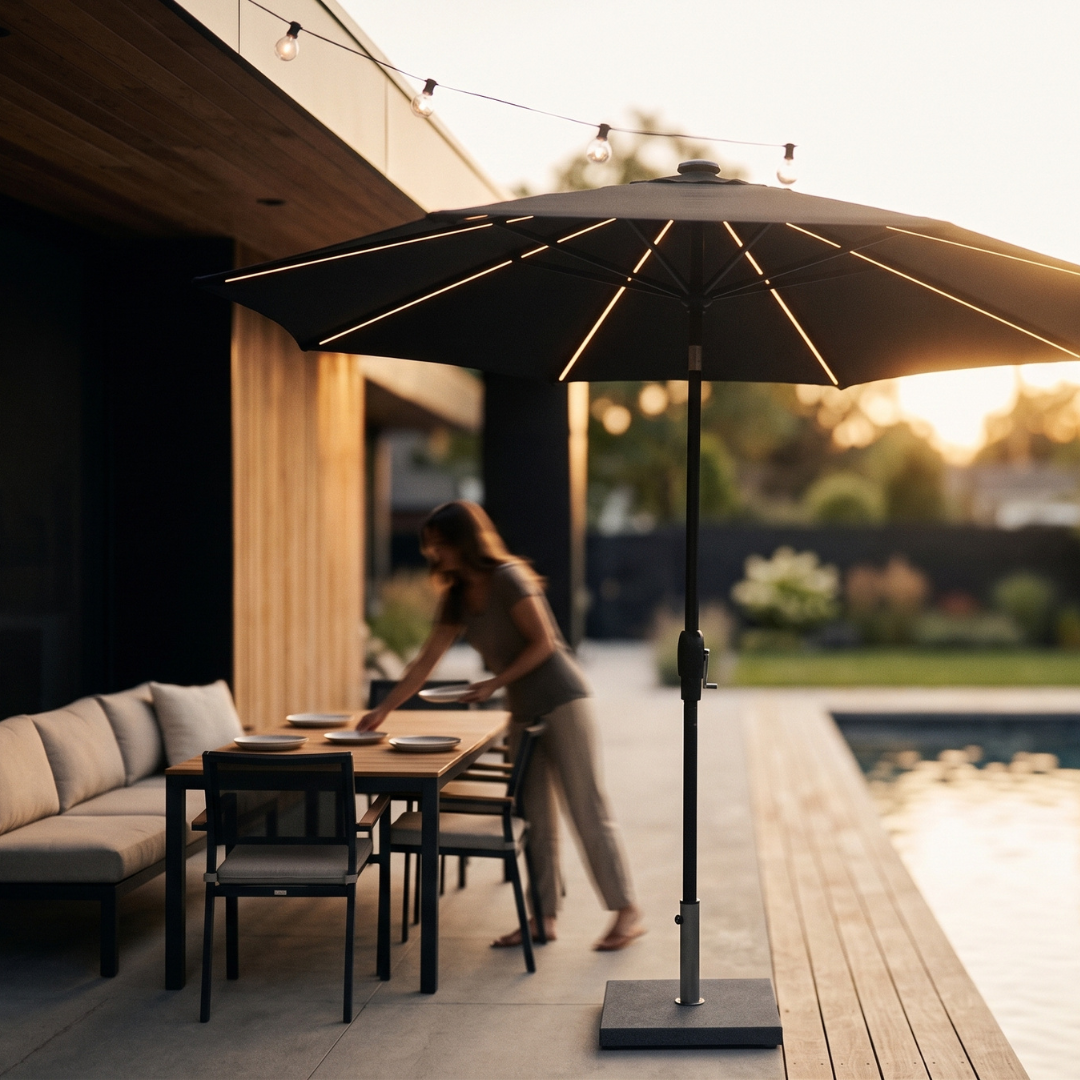 Royal Coro 3m Solar LED Umbrella Set - Anthracite | PREORDER AUGUST