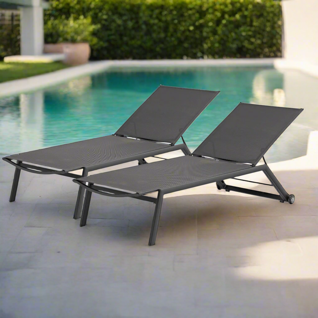 Set of 2: Cannes Sun Loungers - Charcoal