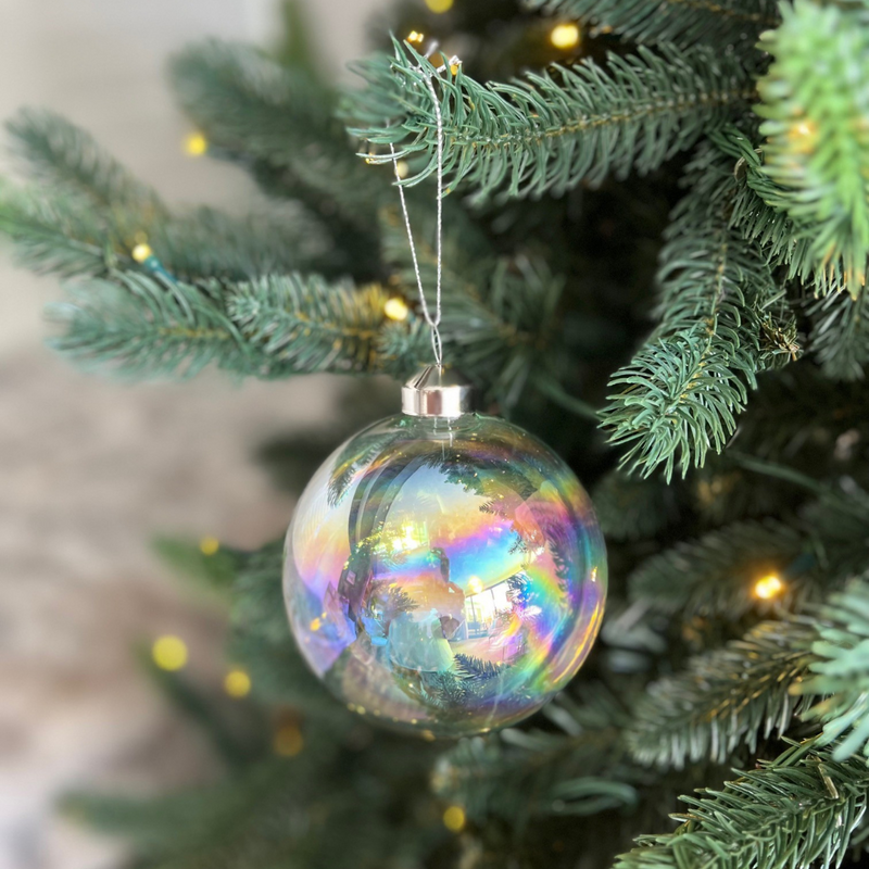 10cm Glass Christmas Bauble Iridescent