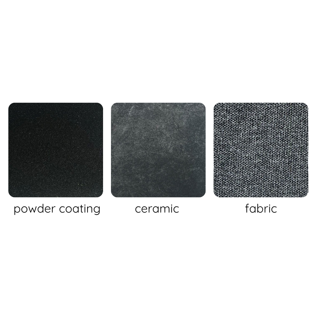 Norland Balcony Set - Dark finish swatches showing powder coating ceramic and fabric textures