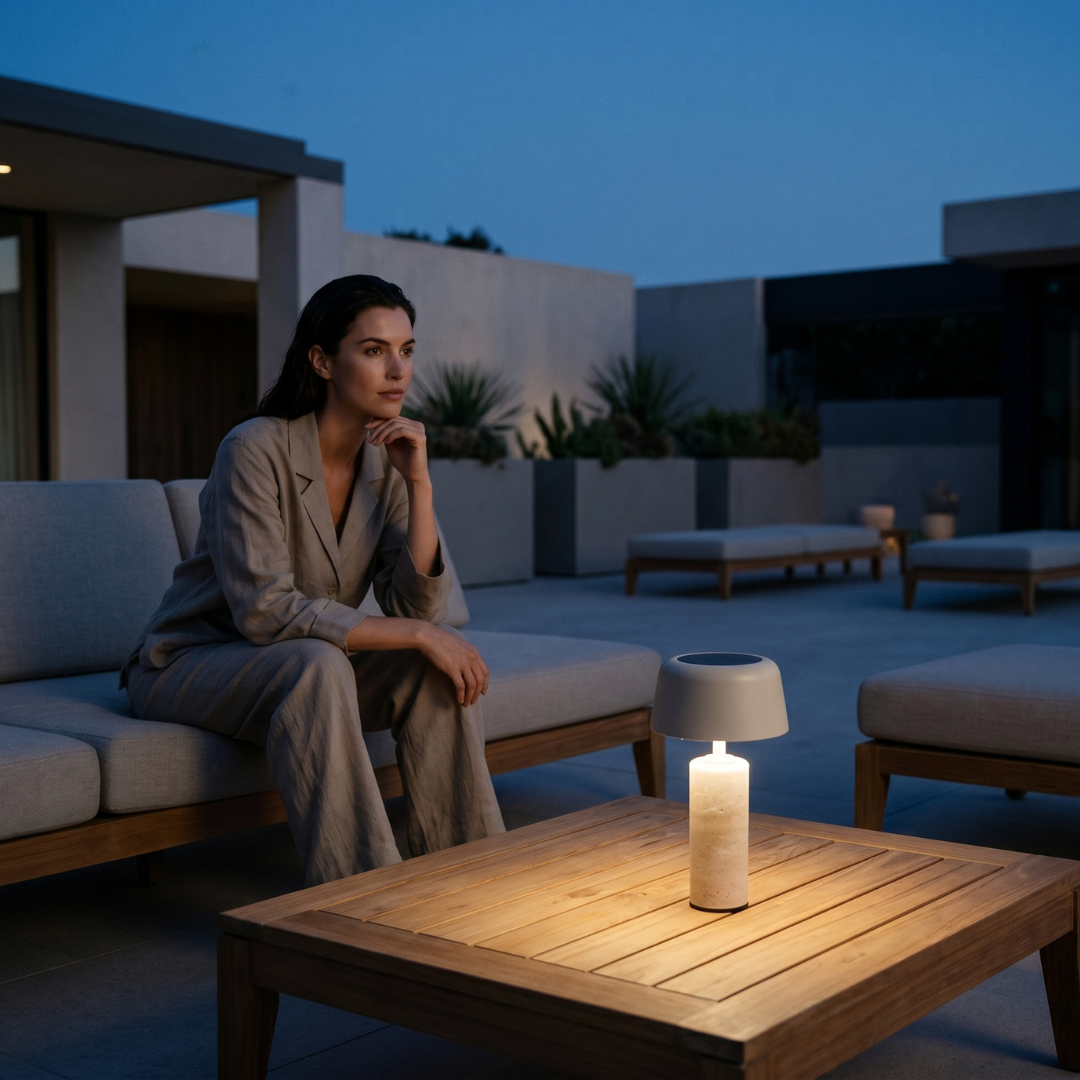 Spark Solar Lamp - Cylinder Travertine 26cm