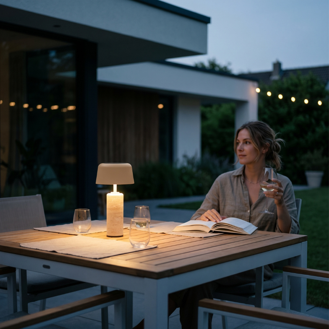 Spark Solar Lamp - Cylinder Travertine 26cm