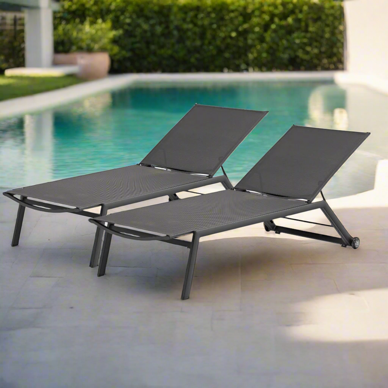 Set of 2: Cannes Sun Lounger - Charcoal