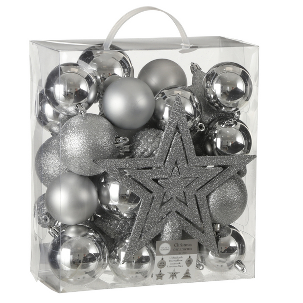 Tree Decoration Pack: Silver - 40 pieces